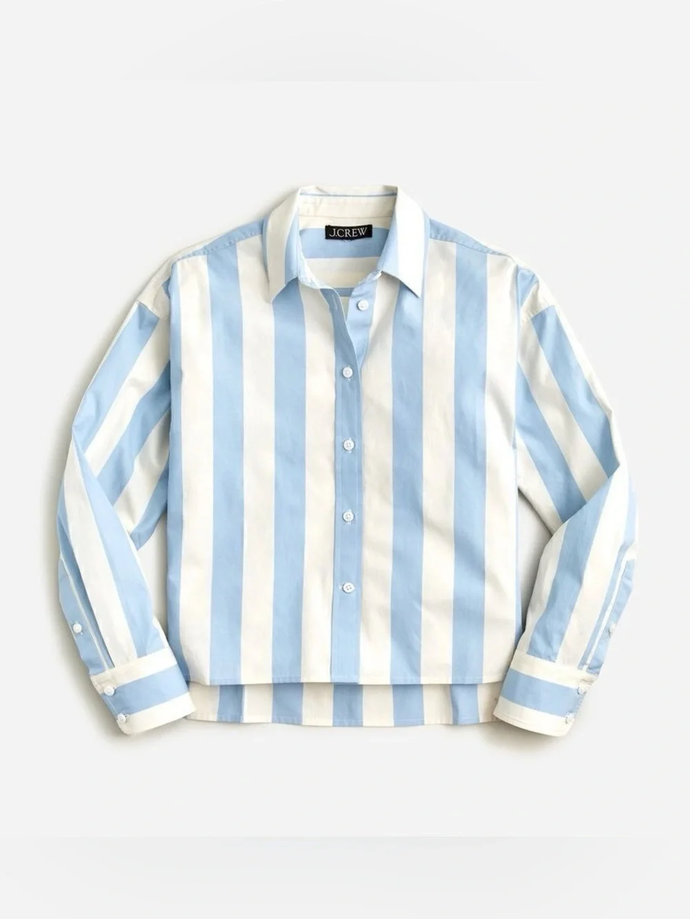 J Crew Relaxed Fit Cropped Shirt in Barlow Stripe coastal academia preppy office